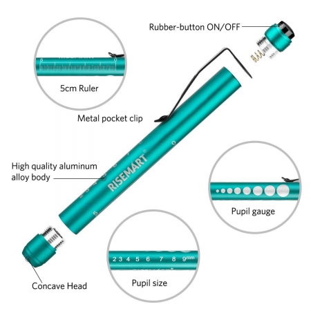 Pen Light, RISEMART Reusable LED Medical Penlight for Nurse Students Doctors with Pupil Gauge, Extra Warm Light Bulb, Pocket Cli