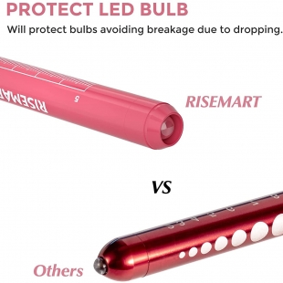 RISEMART Pen Lights for Nurses, 2 Pack Reusable Medical Pen Light with Pupil Gauge and Ruler, White Light LED Penlight for Nurse