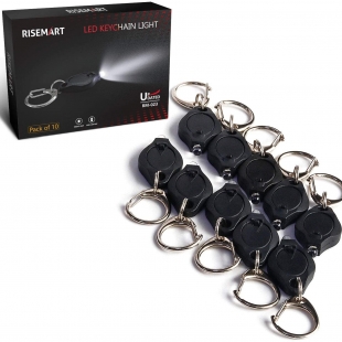 RISEMART Mini LED Keychain Flashlight, Ultra Bright Key Ring Tiny Light Torch, Pack of 10 Black bright led keychain flashlight, 