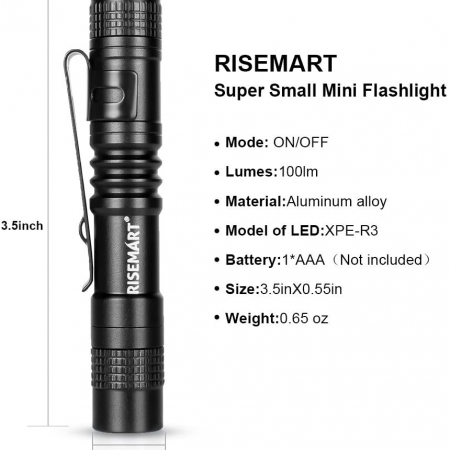 RISEMART Super Small Mini Flashlight AAA CREE XPE-R3 100 Lumens Ultra Bright LED Pen light Pocket Clip Tactical Torch Lamp(3.5